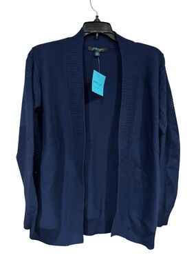 Faith & Zoe Navy Open Front Ribbed Cardigan